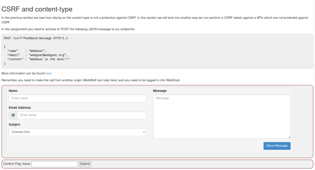 Webgoat - Cross-Site Request Forgeries CSRF and content-type