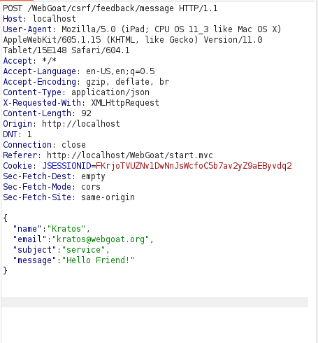 Webgoat - Cross-Site Request Forgeries Burpsuite POST request