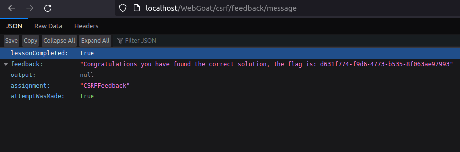 Webgoat - Cross-Site Request Forgeries CSRFeedback
