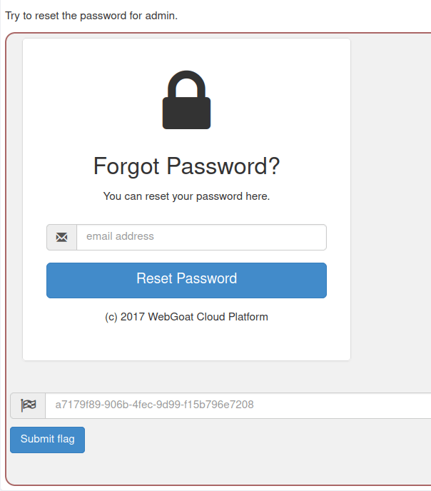 Webgoat - Admin password reset Forgot Password