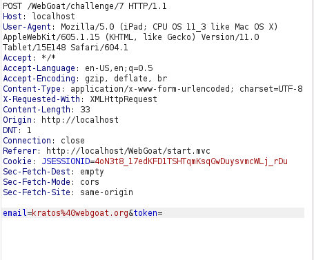 Webgoat - Admin password reset Burpsuite intercept