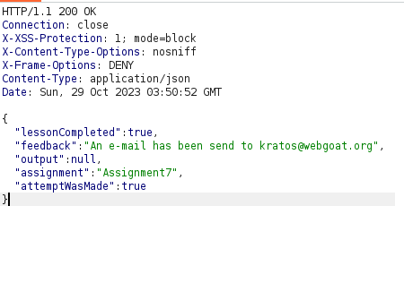 Webgoat - Admin password reset Burpsuite Response