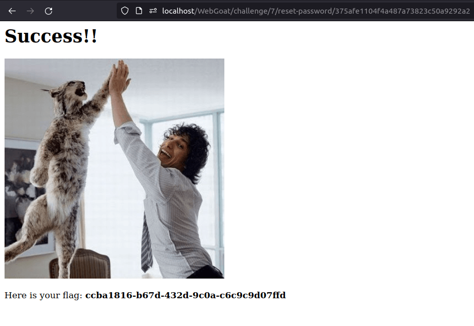Webgoat - Admin password reset Success!!