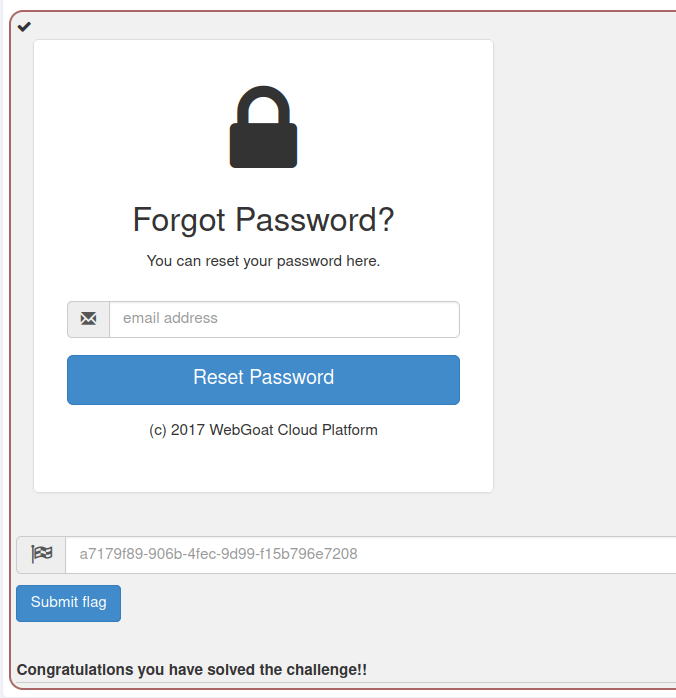 Webgoat - Admin password reset Flag Submitted