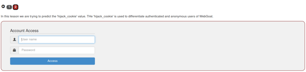 Webgoat - Hijack a Session Login panel