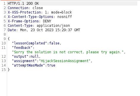 Webgoat - Hijack a Session Burpsuite Response
