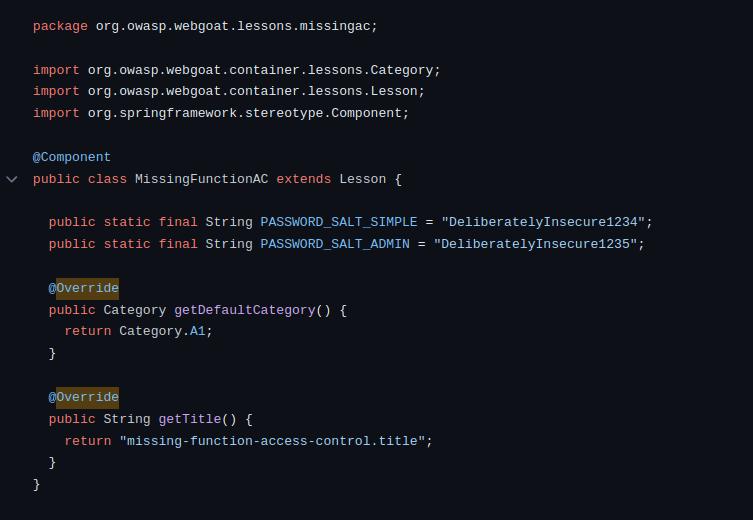 Webgoat - Missing Function Level Access Control Password salt