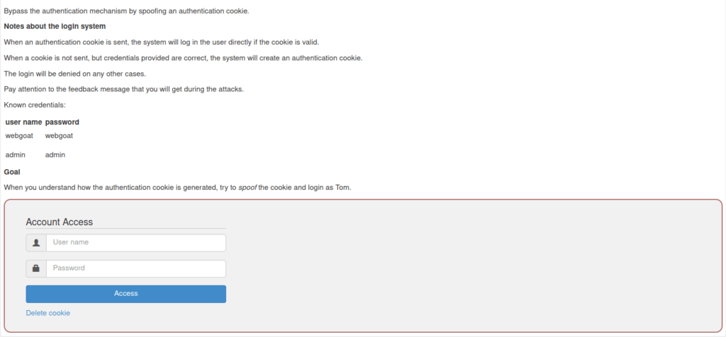 Webgoat - Spoofing an Authentication Cookie Login Panel