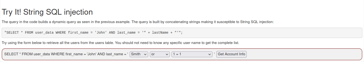 Webgoat - SQL Injection (Intro)