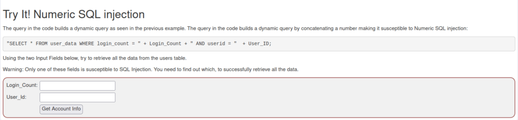Webgoat - SQL Injection (Intro) 6. Numeric SQL injection