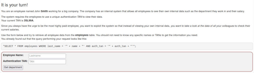 Webgoat - SQL Injection (Intro) 7. Compromising confidentiality with String SQL injection