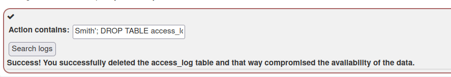 Webgoat - SQL Injection (Intro) Challenge completed