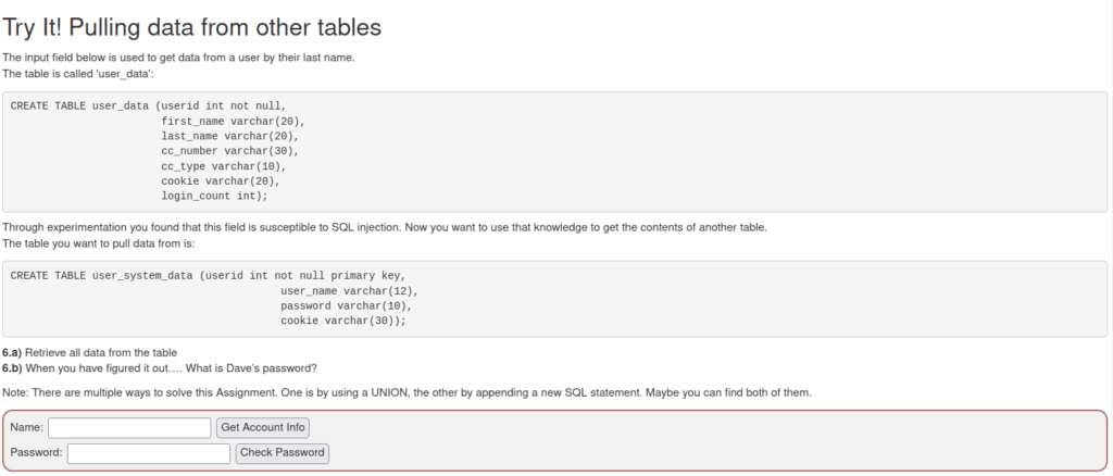Webgoat - SQL Injection (Advanced) 1. Pulling data from other tables