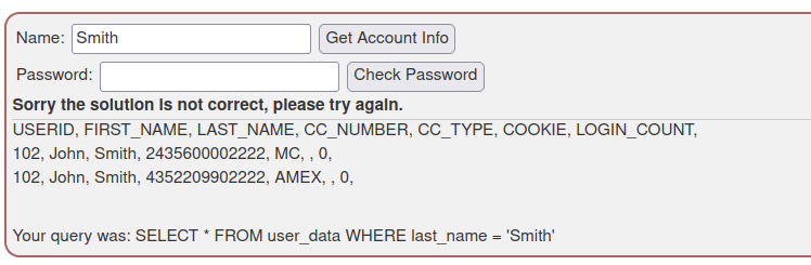 Webgoat - SQL Injection (Advanced) Incorrect solution