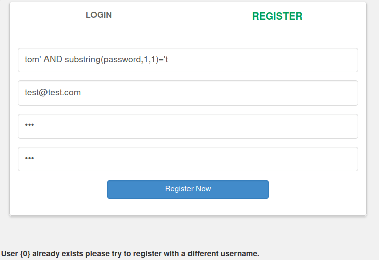 Webgoat - SQL Injection (Advanced) User already exist