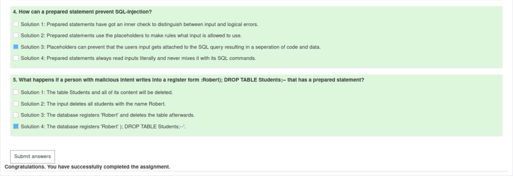 Webgoat - SQL Injection (Advanced) 3. The Quiz