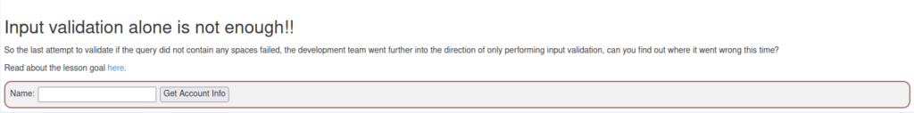 Webgoat - SQL Injection (Mitigation) 4. Input Validation Test