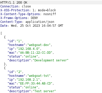 Webgoat - SQL Injection (Mitigation) Response