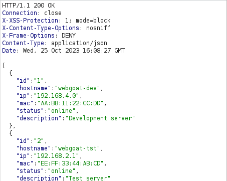 Webgoat - SQL Injection (Mitigation) Response