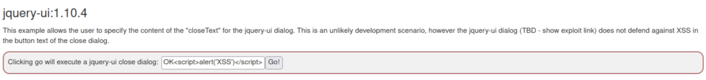 Webgoat - Vulnerable Components jquery-ui 1.10.4