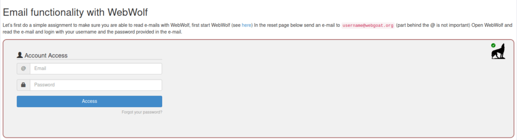 Webgoat - Password reset 1. Email functionality with WebWolf