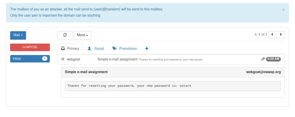 Webgoat - Password reset got password
