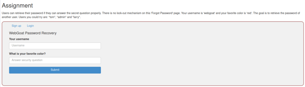 Webgoat - Password reset 2. Security questions