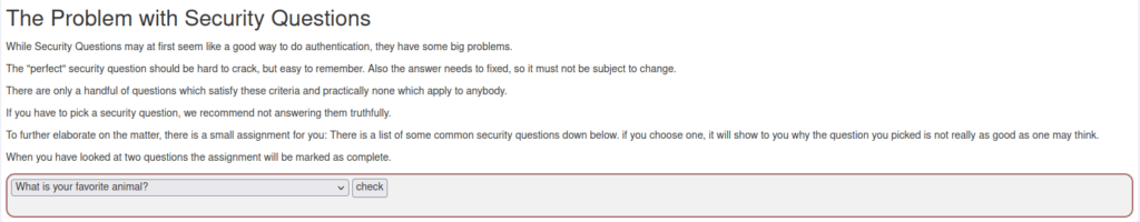 Webgoat - Password reset 3. The Problem with Security Questions