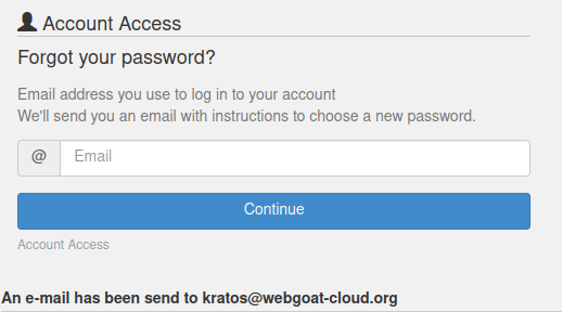 Webgoat - Password reset email sent
