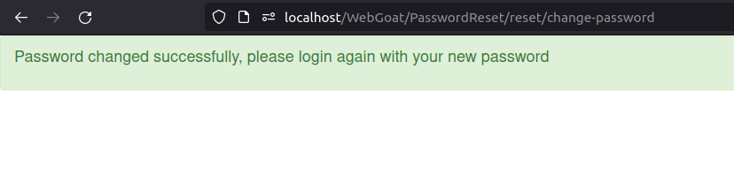 Webgoat - Password reset Password changed