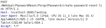 Webgoat - Password reset POST request