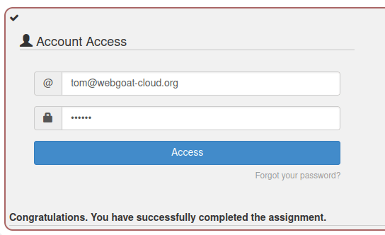 Webgoat - Password reset Challenge completed