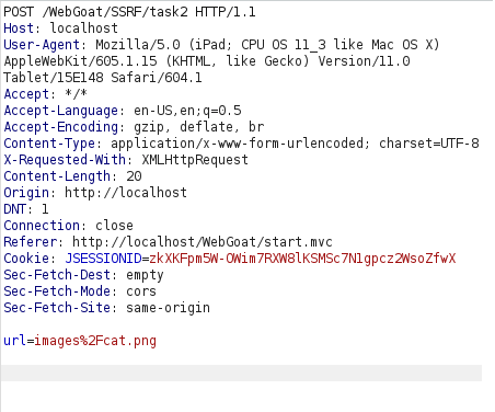 Webgoat - Server-Side Request Forgery Burpsuite intercept