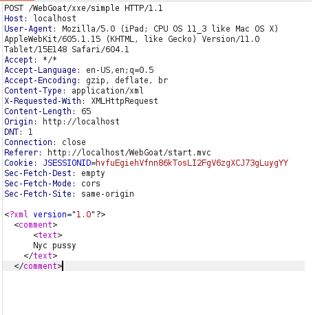 Webgoat - XXE Injection Burpsuite POST Intercept