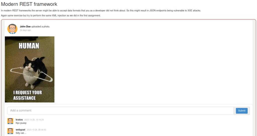 Webgoat - XXE Injection 2. Modern REST framework XXE Injection