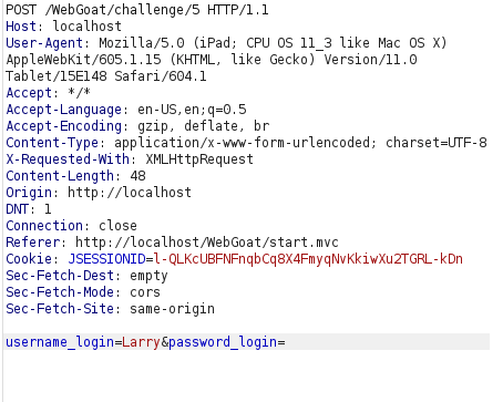 Webgoat - Without password Burpsuite intercept