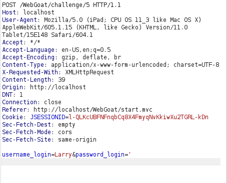 Webgoat - Without password Burpsuite POST Request