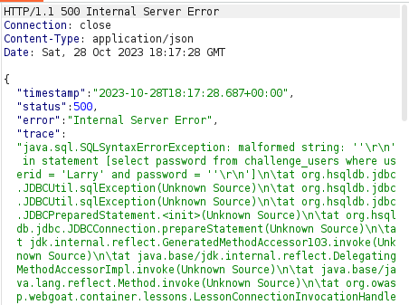 Webgoat - Without password Burpsuite Response