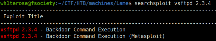 HTB - Lame searchsploit vsftpd 2.3.4