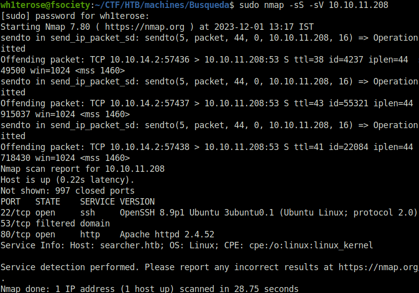 HTB - Busqueda nmap scan