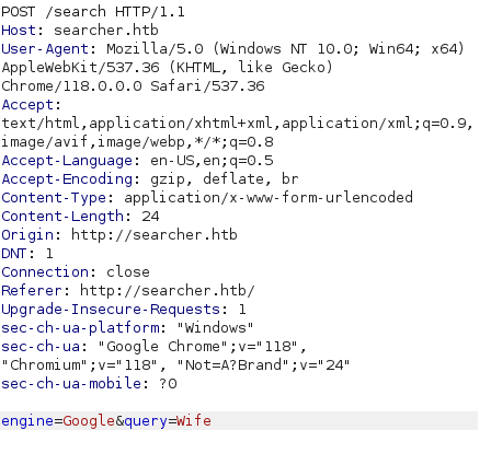 HTB - Busqueda Burpsuite POST intercept