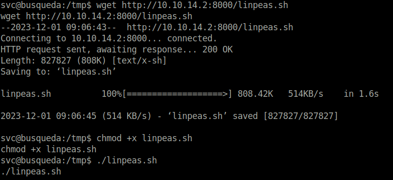 HTB - Busqueda uploading linpeas